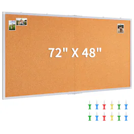 HOMLUX - Large Cork Board 72 x 48 in, Bulletin Boardss, Foldable Wall Mounted Back to School Pin Memo Notice Cork Board - White