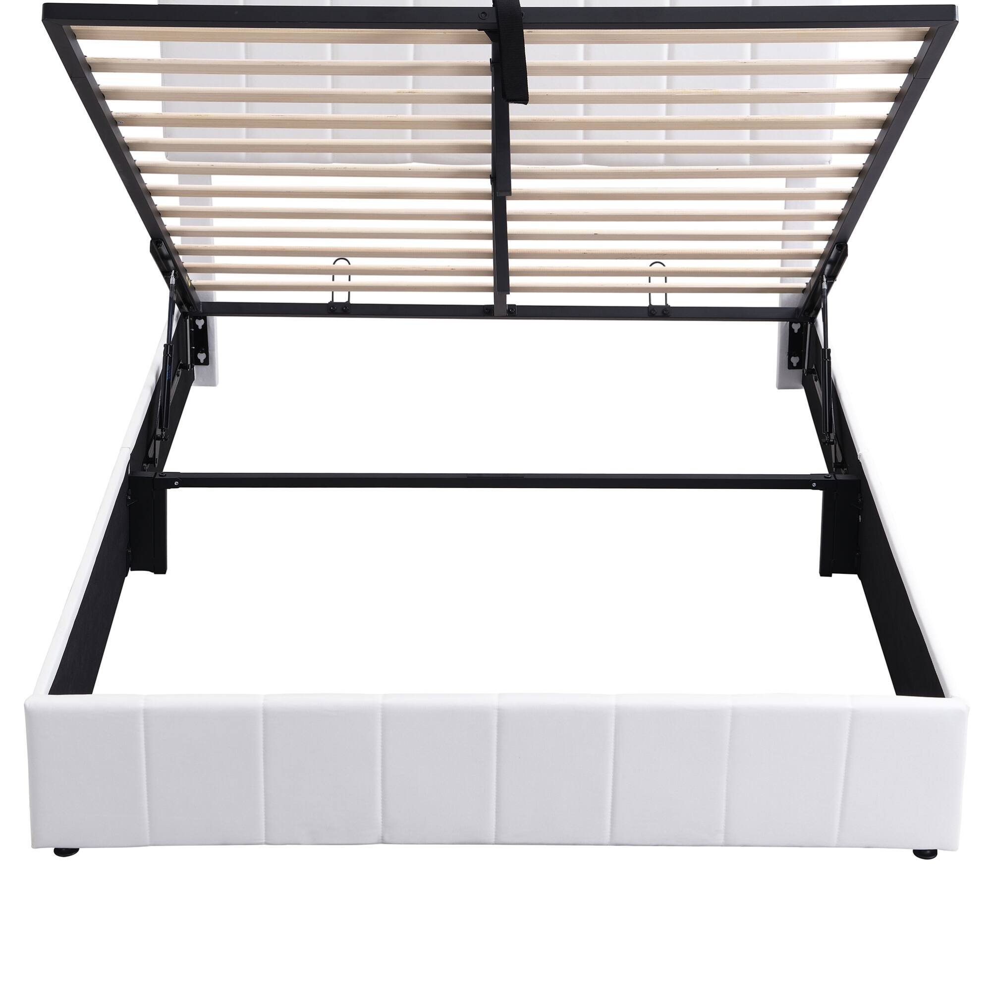Alt View 8. GOODSILO - Queen Size Upholstered Platform Bed with Hydraulic Storage System - White.