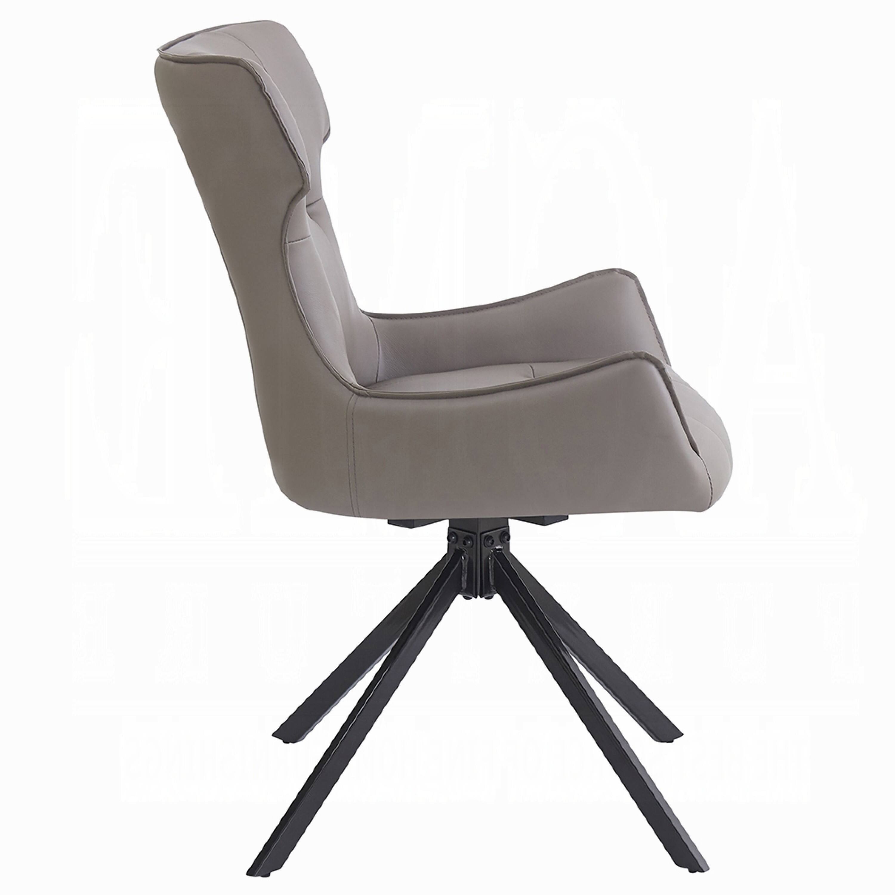 Alt View 5. Manhattan Lane - Mita Swivel Wingback Side Chair Set of 2, Tufted Faux Leather, Black Metal - Taupe Gray, Black.