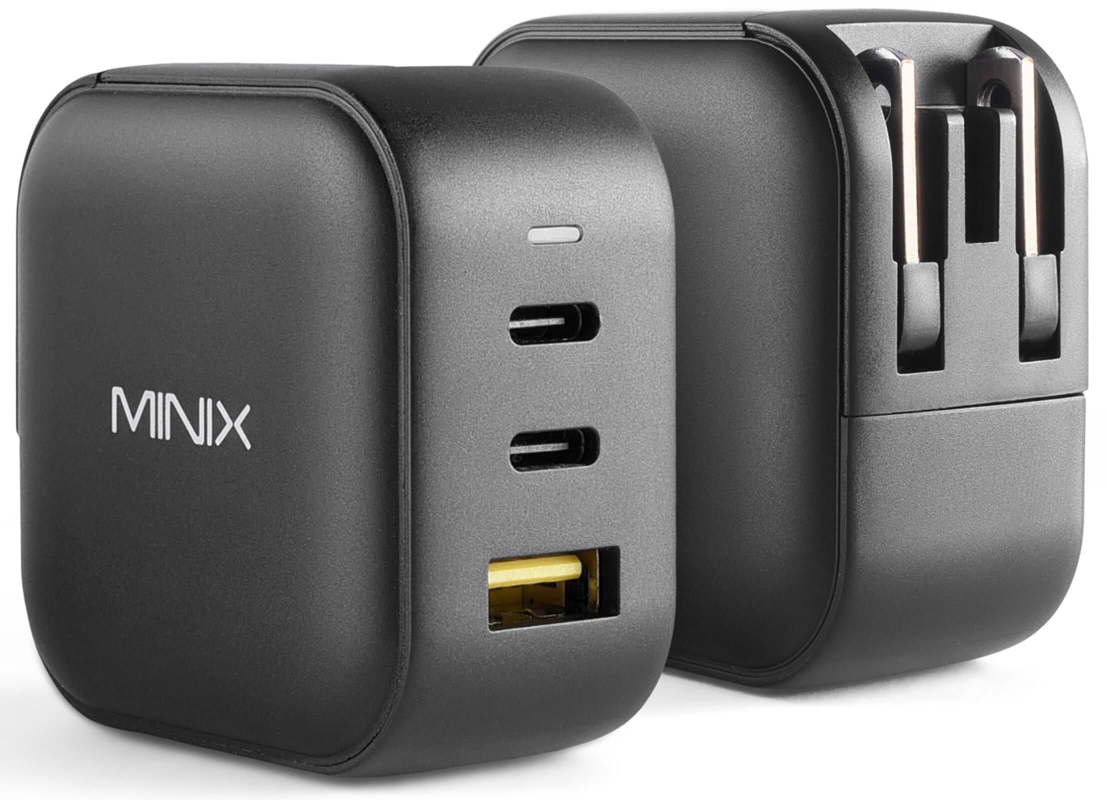 Alt View 1. MINIX - 66W Turbo 3-Port GaN Foldable Wall Charger, 2-USB-C Port Fast Charger/1-USB-A Quick Charger, US/EU/UK Plugs for Travel - Black.