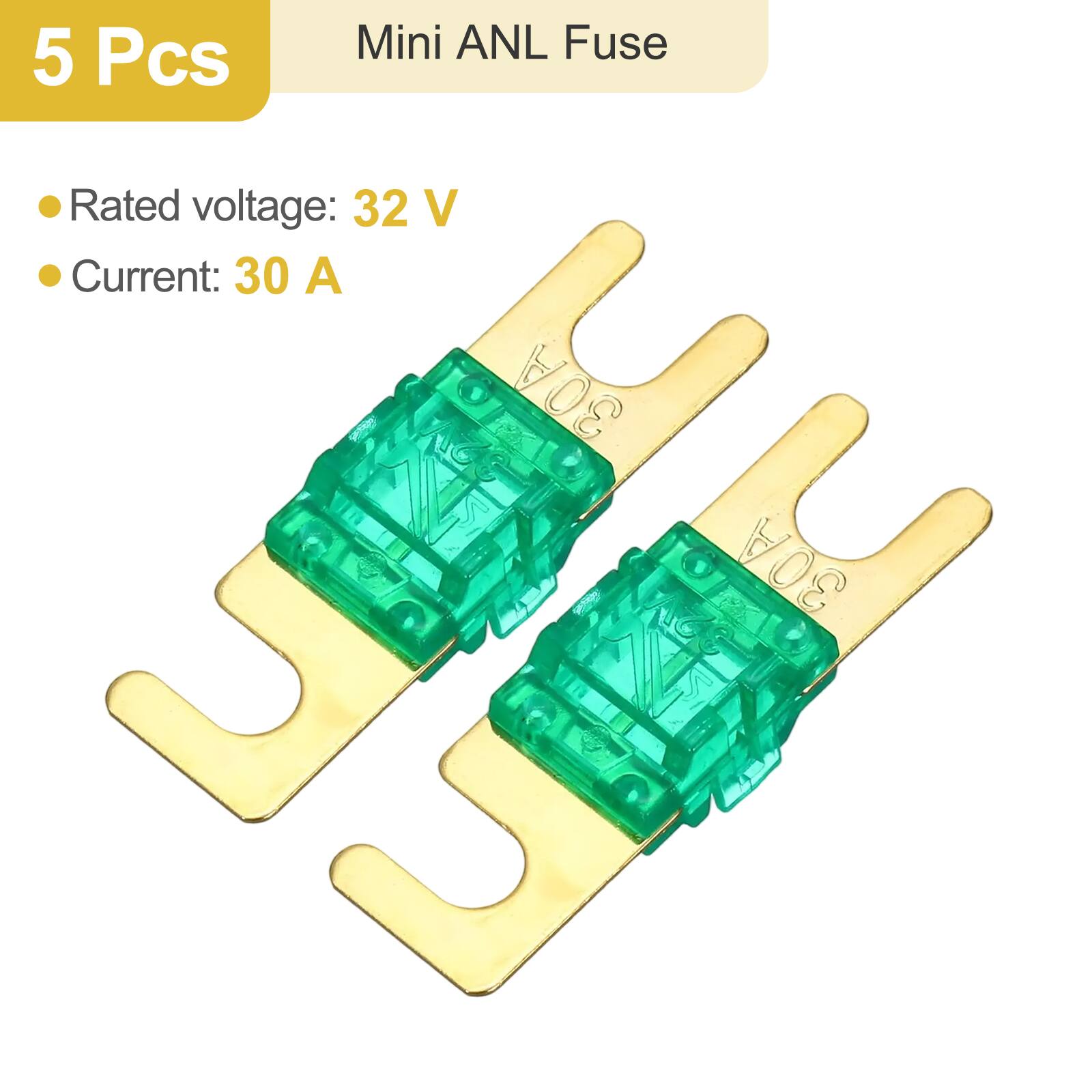 5 Pcs Mini ANL Fuse

- Rated voltage: 32 V
- Current: 30 A