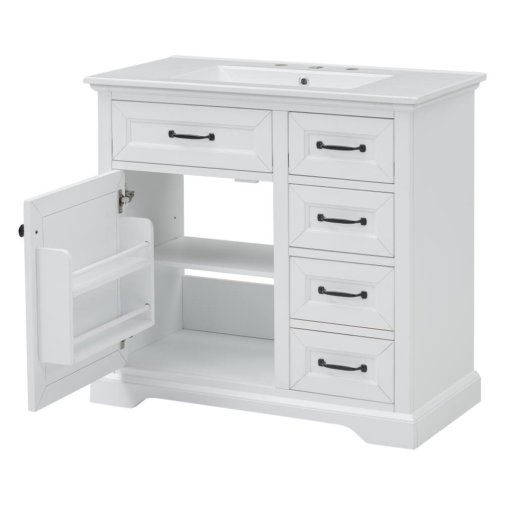 Alt View 8. Loheer - Loheer 36 inch white bathroom vanity with sink Freestanding Cabinet with 4 Drawers - White.
