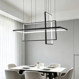 Loheer - 33 inch modern LED chandelier, three light black aluminum frame for dining or living rooms