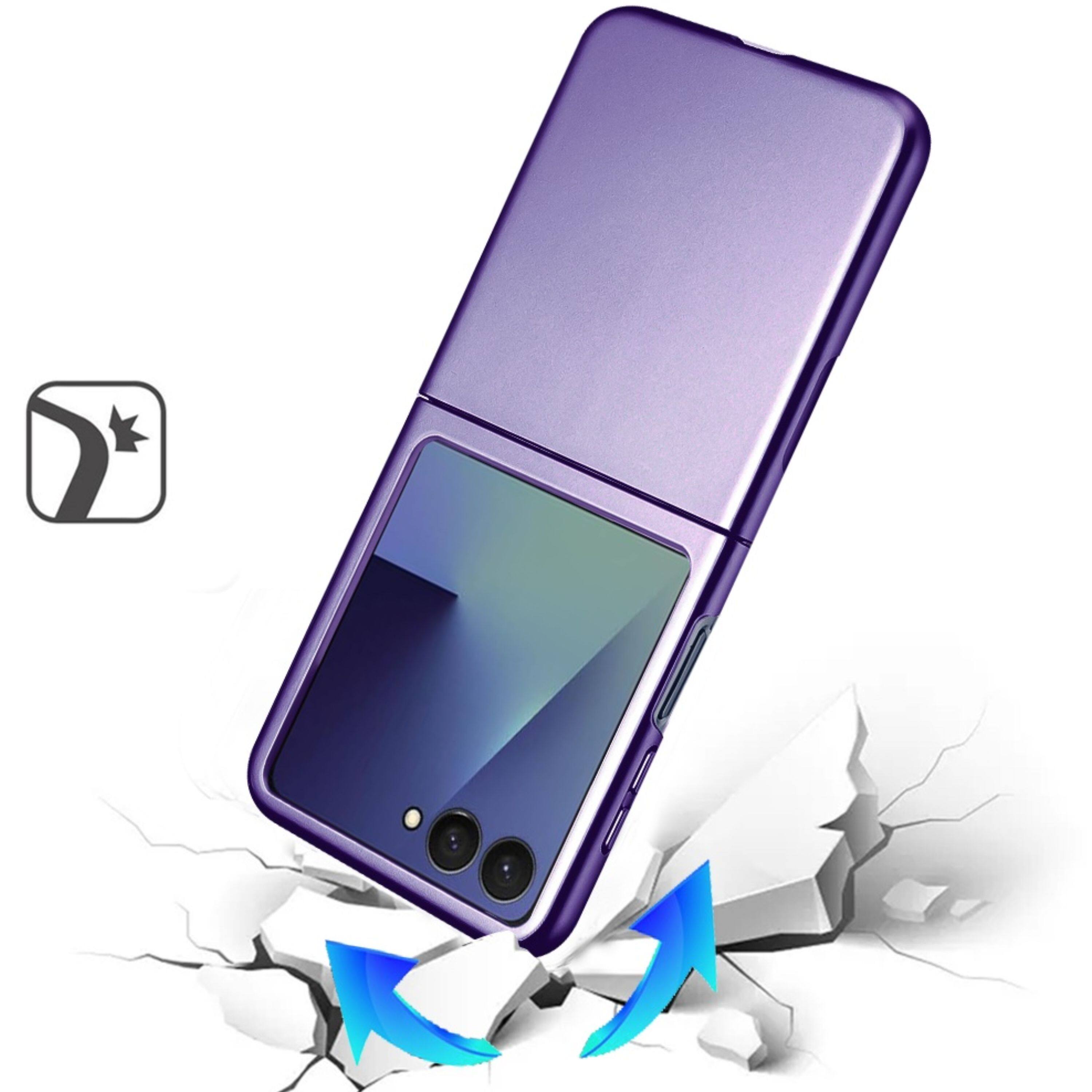 Angle. Kitcheniva - Frosted Matte Snap-On Hybrid Case With Tempered Glass For Samsung Galaxy Z Flip 7 Dark Purple - Dark Purple.