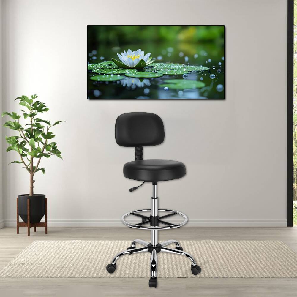 Front. Hivvago - Adjustable Swivel Drafting Chair with PU Leather Seat and Mid-Back Support - Black.