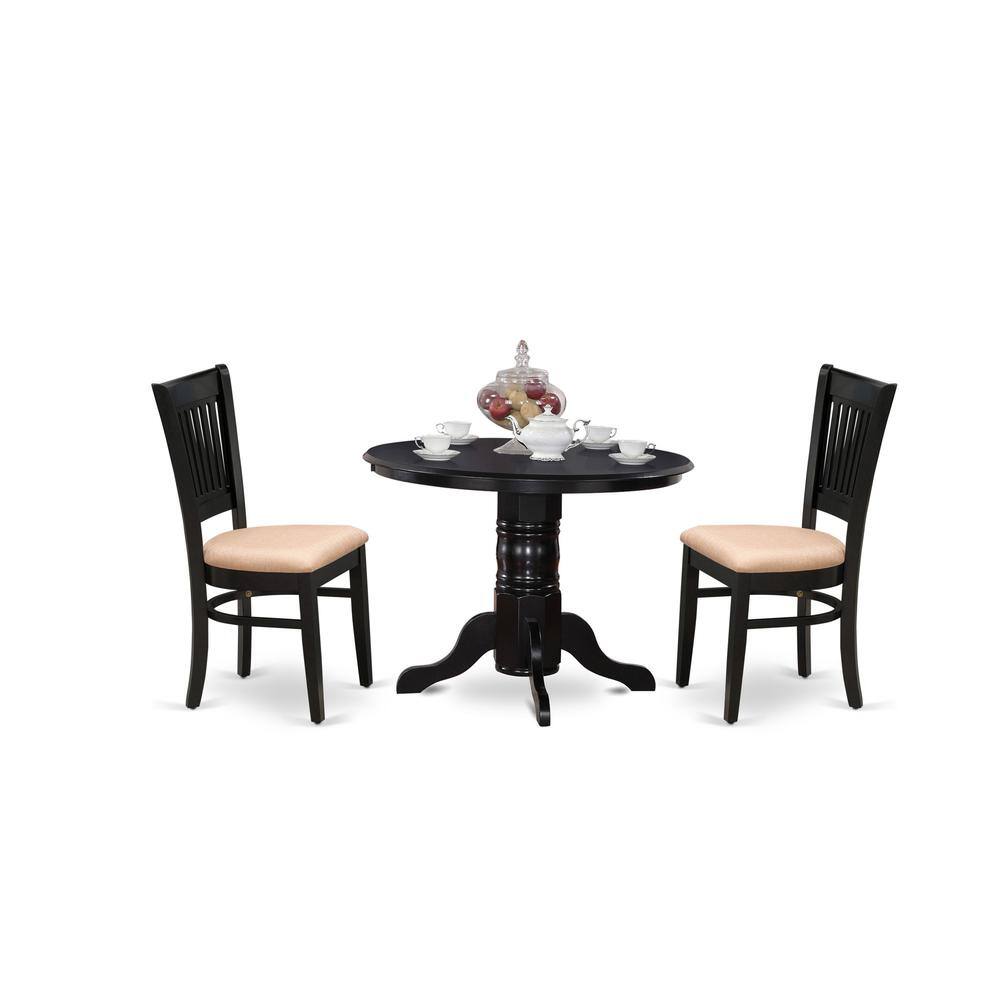 Left. East West Furniture - East West Furniture - SHVA3-BLK-C - 3-Pc Dining Room Table Set- 2 Dining Room Chair and Kitchen Table - Linen Fabric - Black.