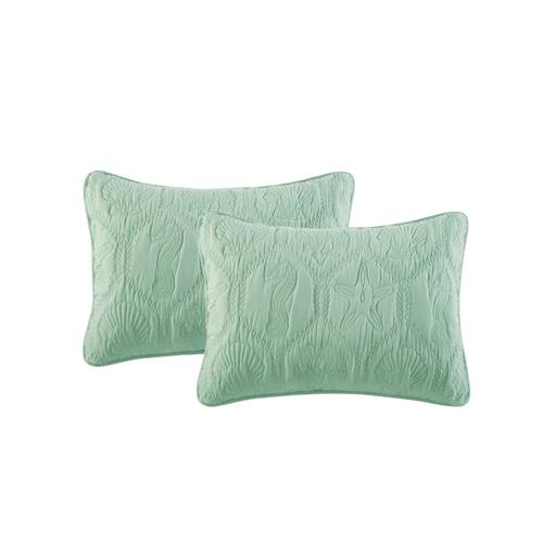 Back. Hivvago - King Coastal Beach Starfish Seashell Seahorse Light Green Teal Quilt Set - Light Green.