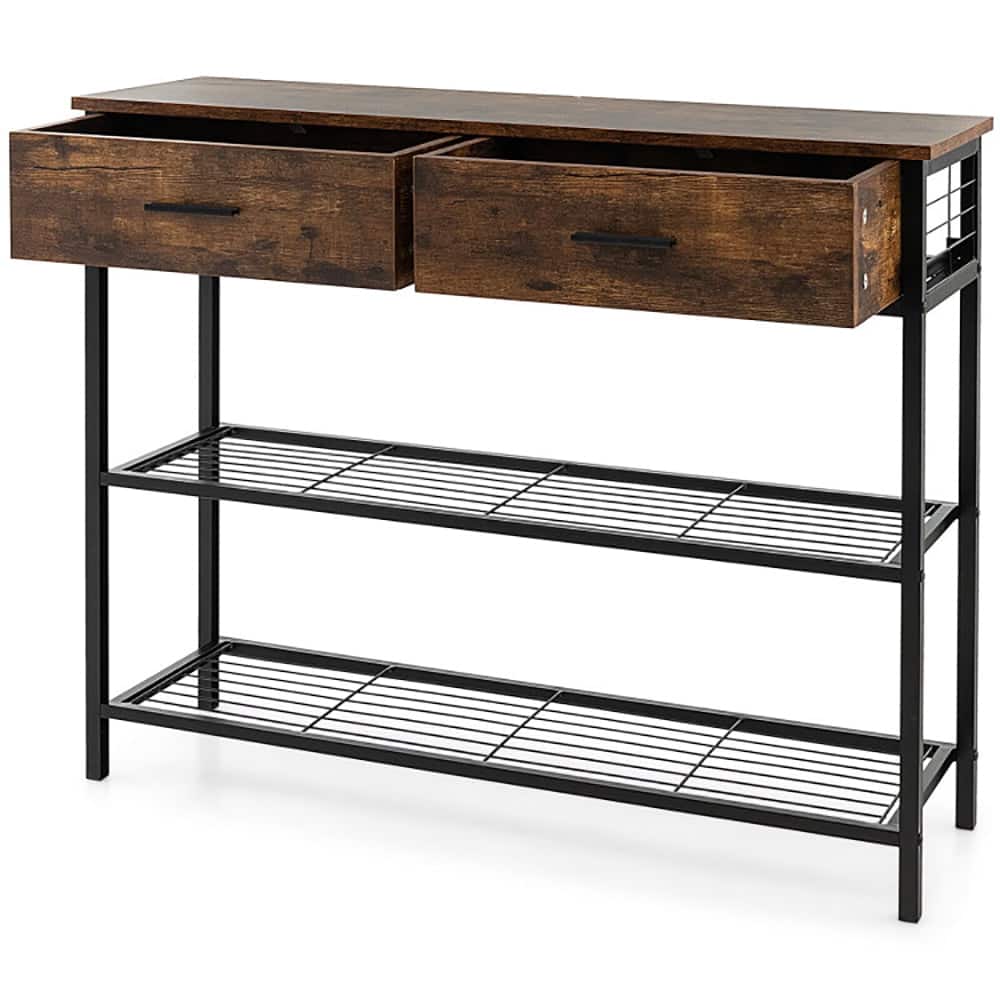 Pefilos - 39.5 Inch Entryway Table with 2 Drawers and 2-Tier Shelves-Rustic Entryway Table Hallway Table, Storage-Friendly - Brown