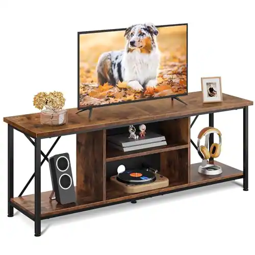 Hirose Alice - Tv Stand Up To 65 Inch Entertainment Center Industrial Console With Open Storage Shelf For Living Room And Bed - Rustic Brown-55"