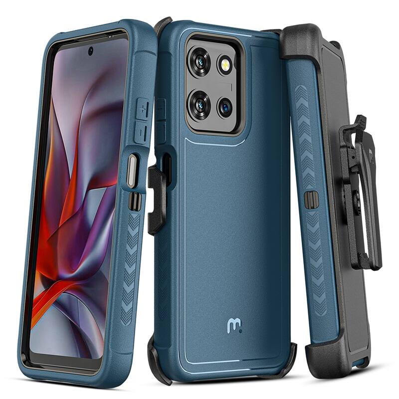 Front. Mybat Pro - MyBat Pro Maverick Series Case with Holster for Motorola Moto G 5G (2025) - Blue - Blue.