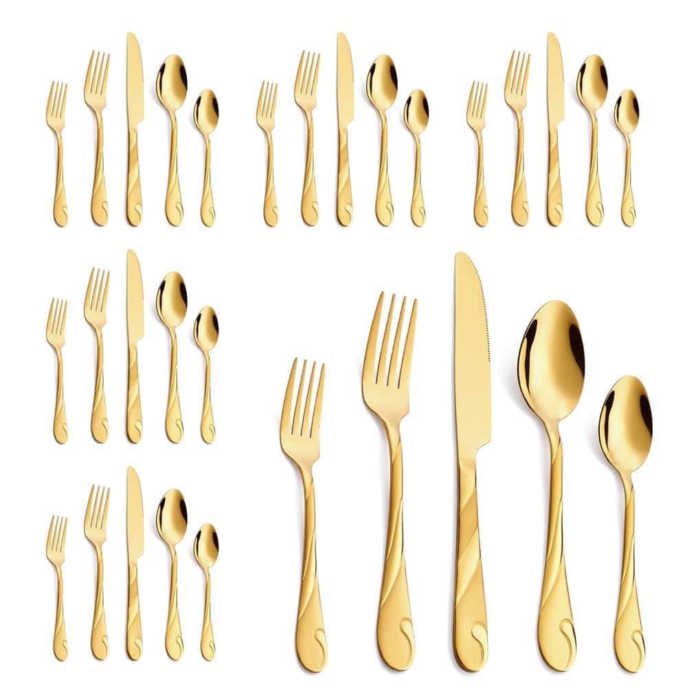 Front. Dazzed Corner - Gold Silverware Set for 6, 30-Piece Stainless Steel Flatware Set - NY4PM2K.