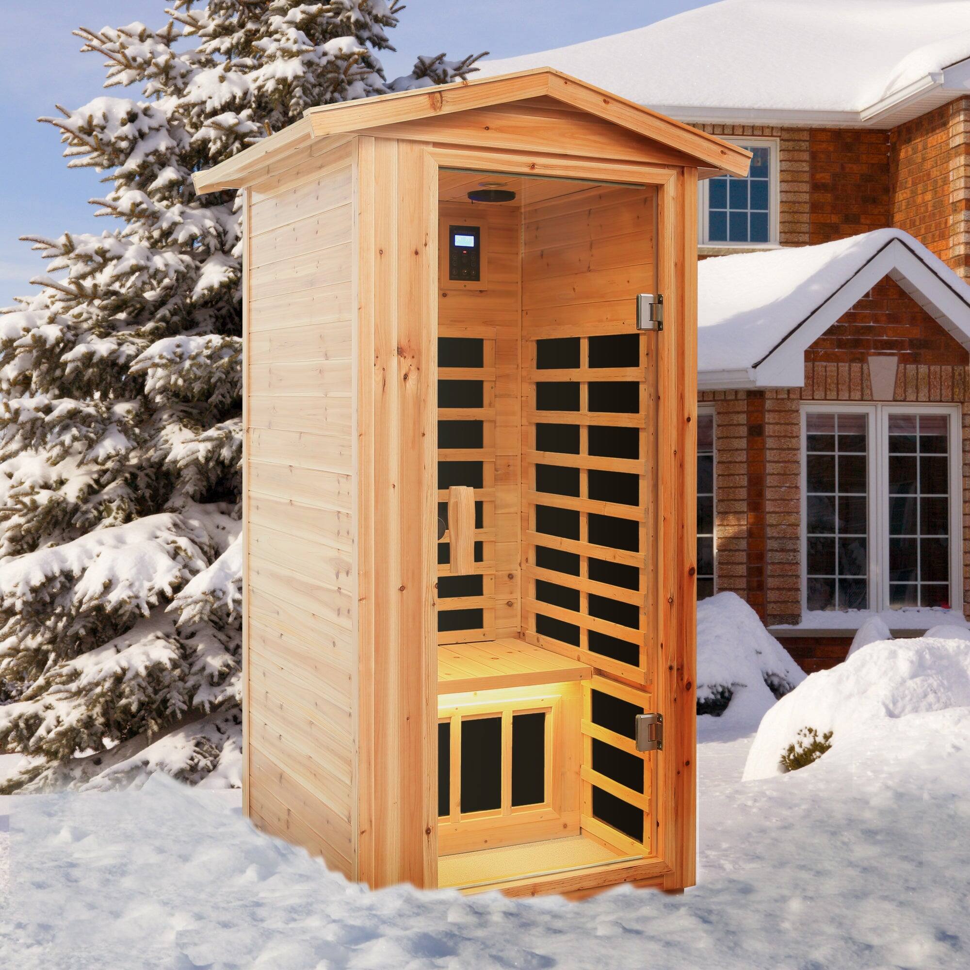 Alt View 3. Boyel Living - One Person Outdoor Infrared Sauna Room with Bluetooth and LED Lighting - Natural.