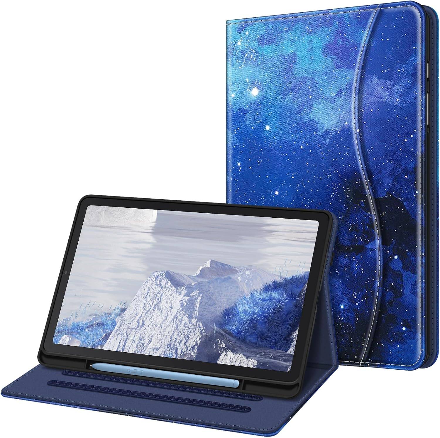 Fintie - Multi-Angle Viewing Case for Samsung Galaxy Tab S6 Lite 10.4 Inch 2024/2022/2020, Soft TPU Back Cover, Front Card Pocket - Starry Sky