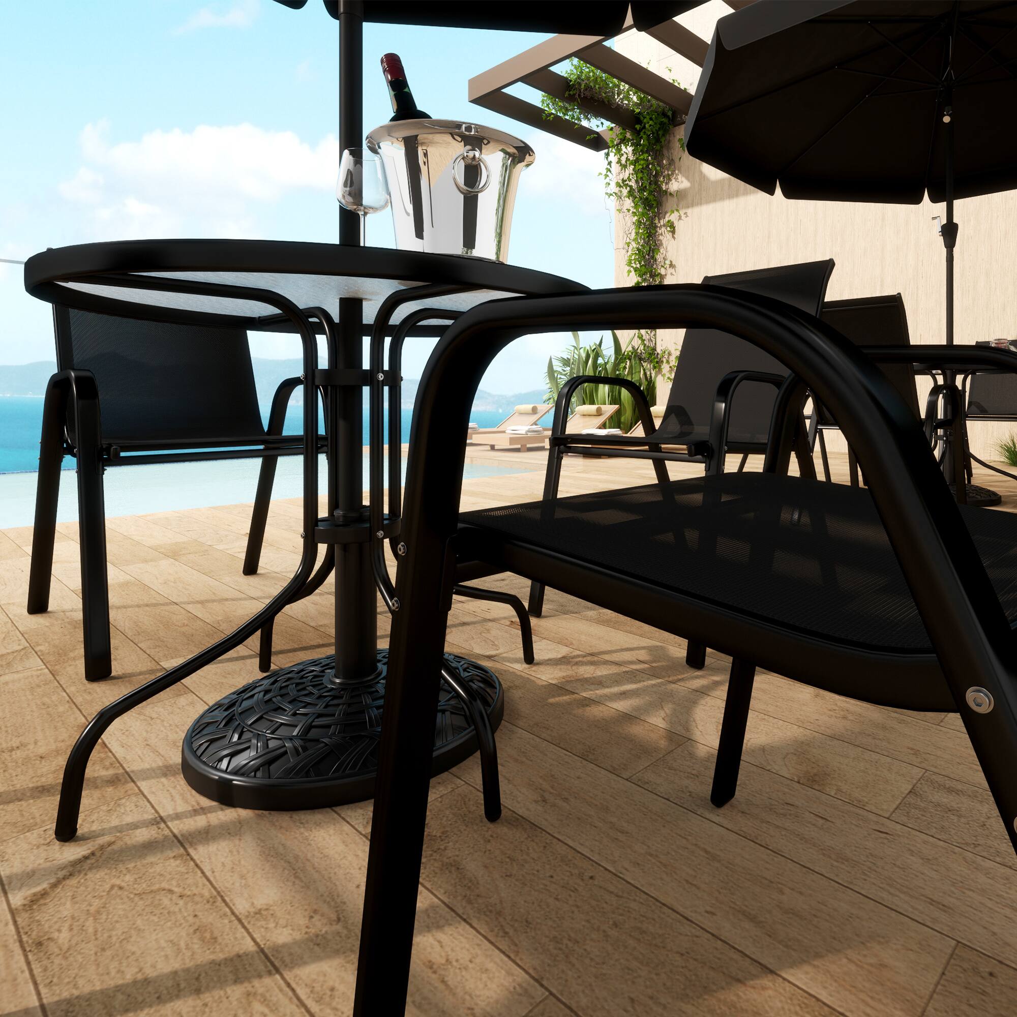 Alt View 5. Outsunny - 19" Patio Umbrella Base, 26 lbs Umbrella Stand, Round Patio Umbrella Holder for 1.5"/1.9" Umbrella Poles - Black.