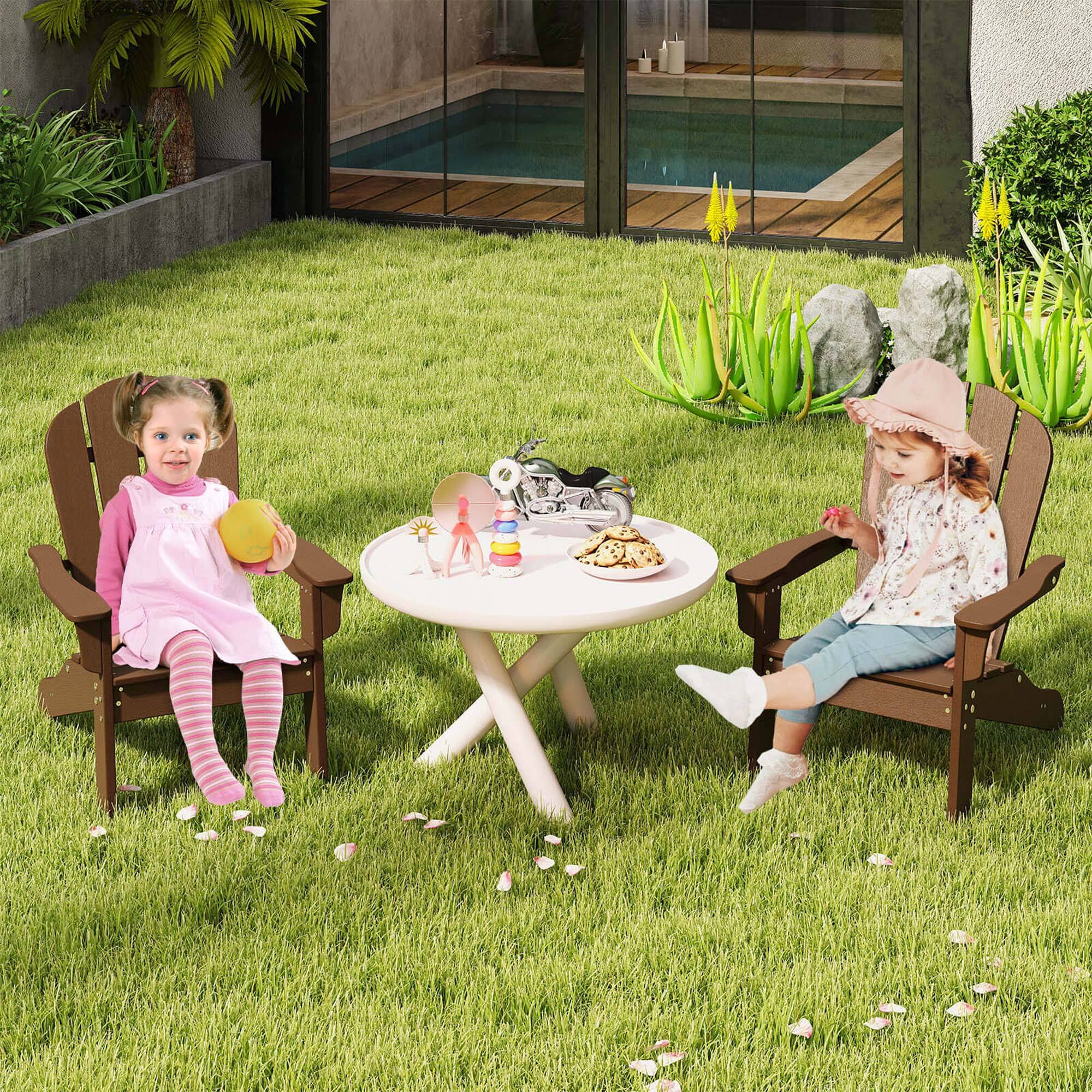 Alt View 3. Costway - Costway Kids Adirondack Chair with High Backrest Armrests Fire Pit Chair for Kids Ages 3-8 - Brown.