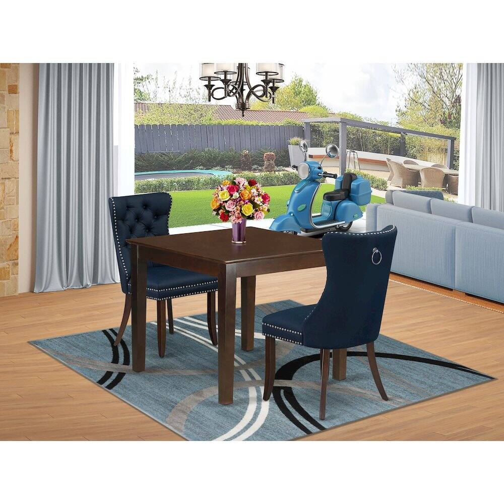 Alt View 7. East West Furniture - 3 Piece Kitchen Table & Chairs Set Consists of a Square Modern Dining Table - Mahogany.