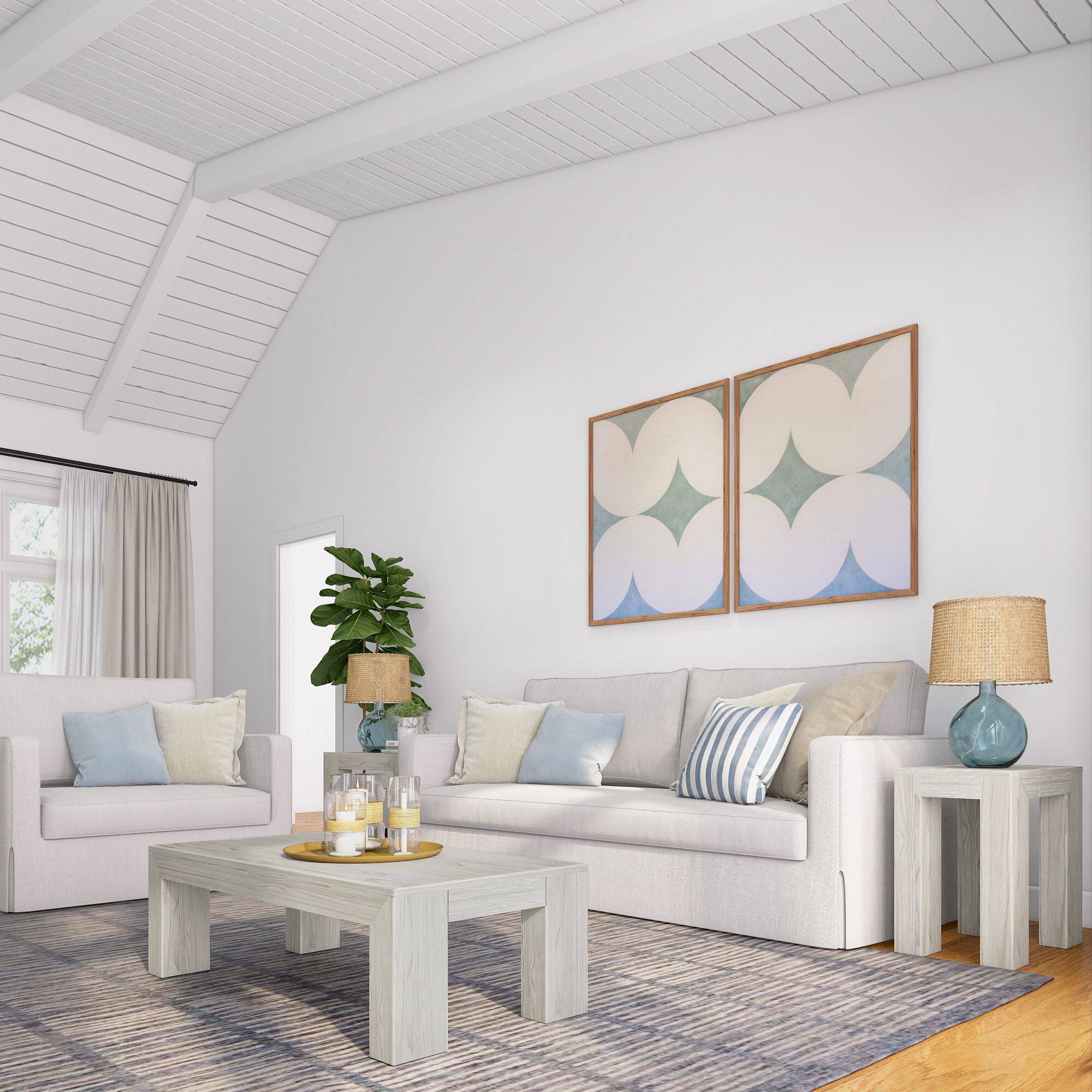 Alt View 5. Plank+Beam - Modern Rectangular Coffee Table (48in x 24in / 1220mm x 610mm), White Sand Wirebrush - White Sand Wirebrush.