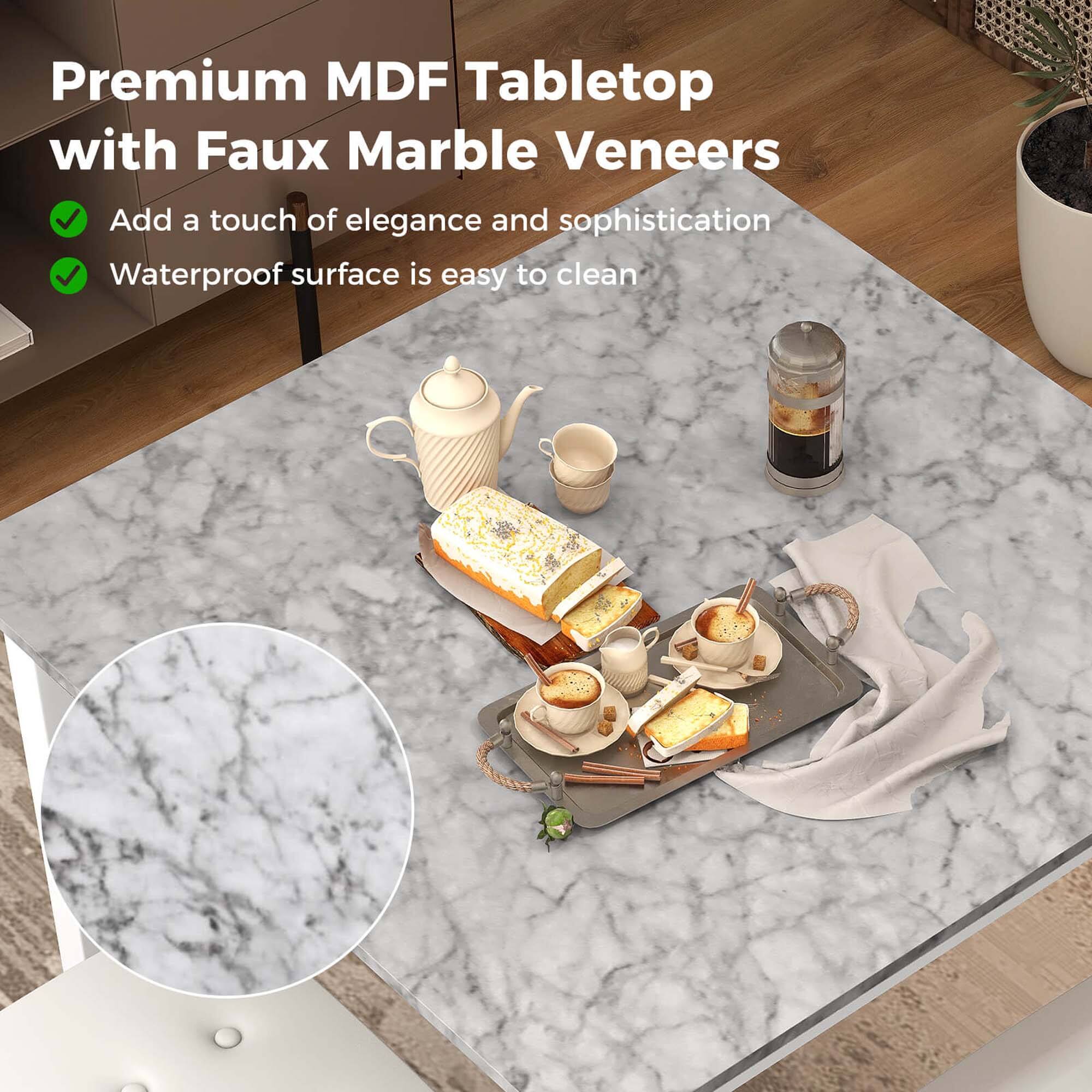 Premium MDF Tabletop with Faux Marble Veneers: Add a touch of elegance and sophistication. The waterproof surface is easy to clean.
