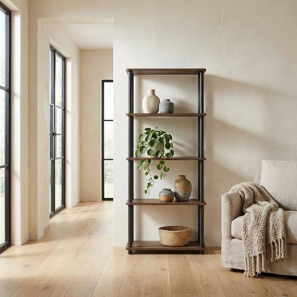 Left. FurniFact - Wooden Bookcase with Open Shelving for Living Room Storage - Columbia Walnut/Black.