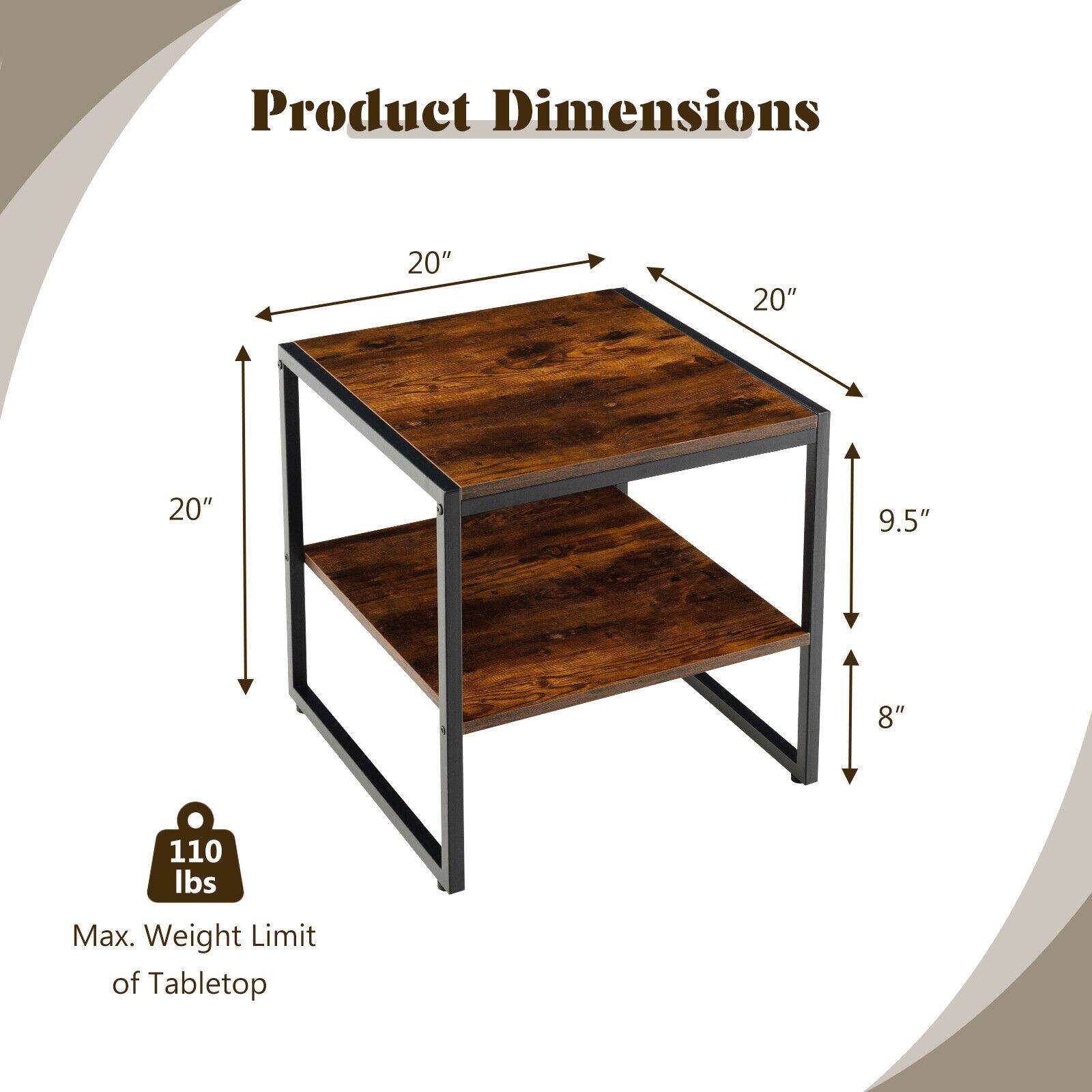 Product Dimensions

20" x 20" x 20" x 9.5" x 8"

Max. Weight Limit of Tabletop: 110 lbs