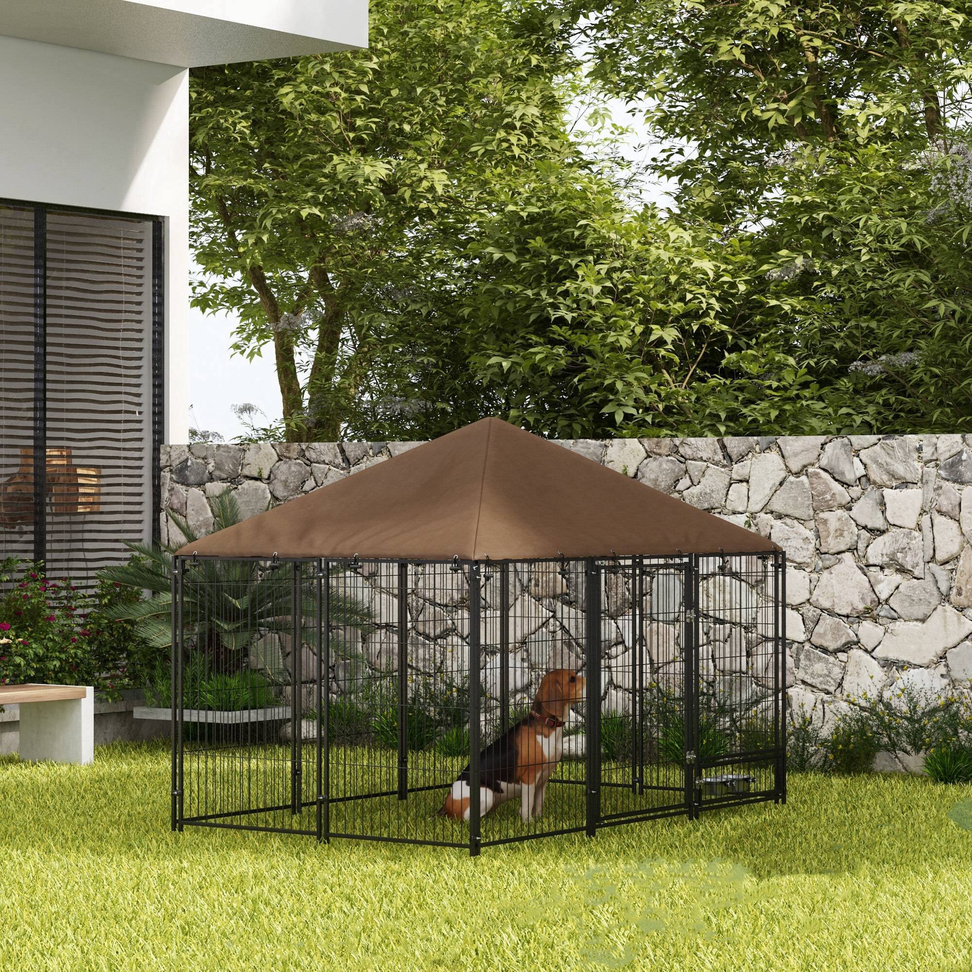 Alt View 1. Pawhut - Dog Kennel, 6.9' x 4.6' x 5' Puppy Play Pen with Canopy - Black.