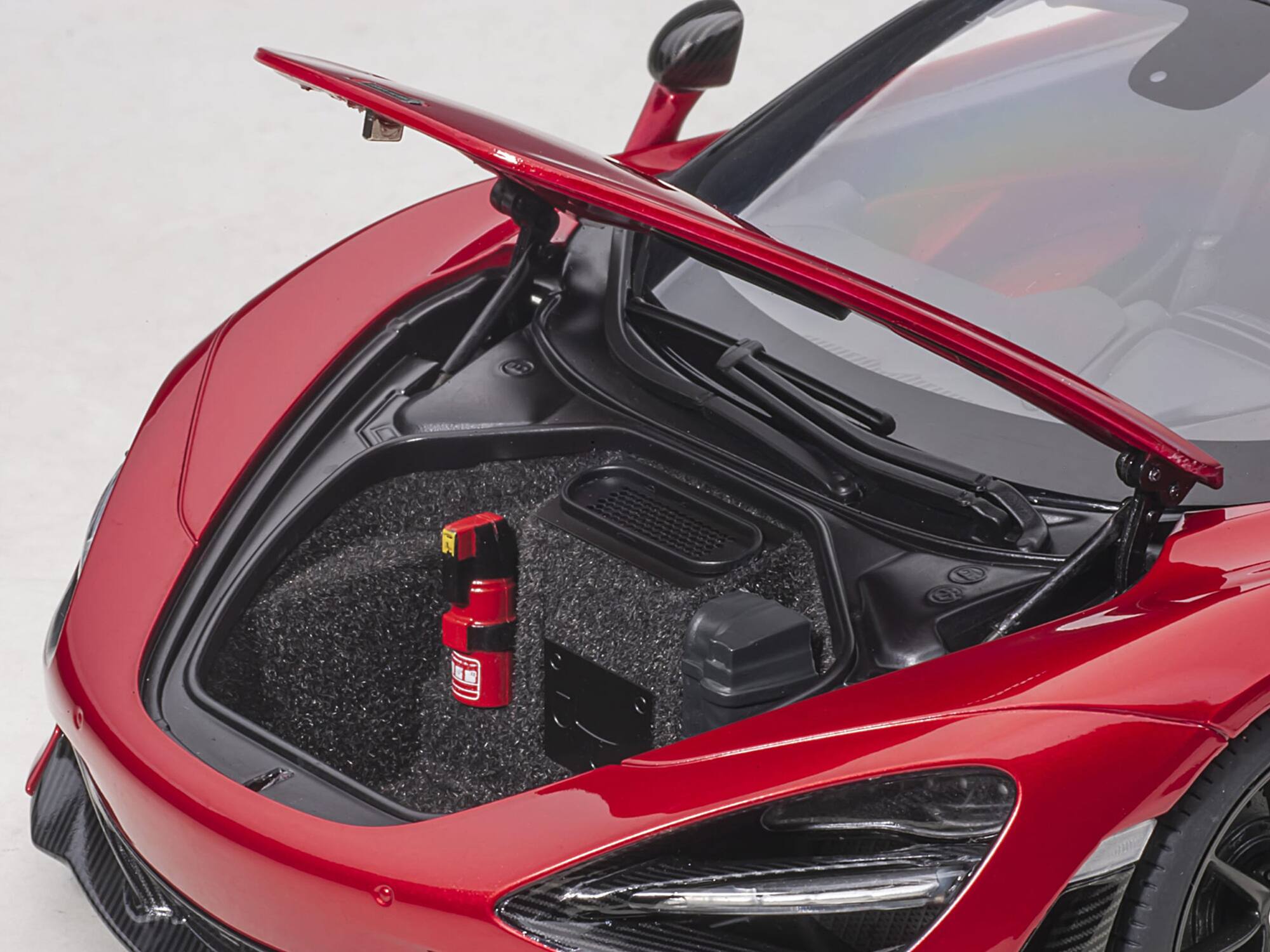 Alt View 2. Autoart - McLaren 720S Memphis Red Metallic with Black Top and Carbon Accents 1/18 Model Car by Autoart.