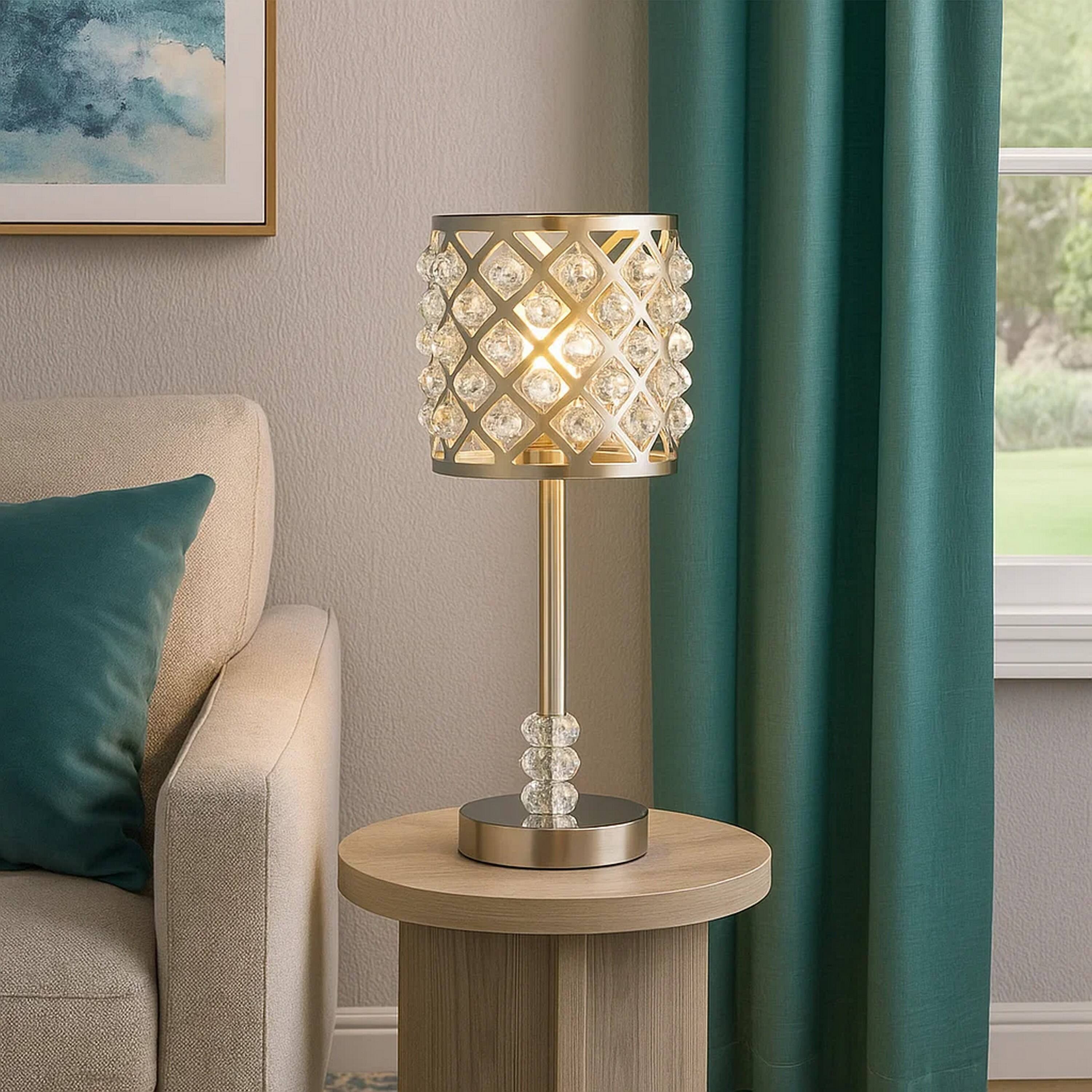 Manhattan Lane Dany 24 Inch Table Lamp with Crystal Drum Shade, Metal ...