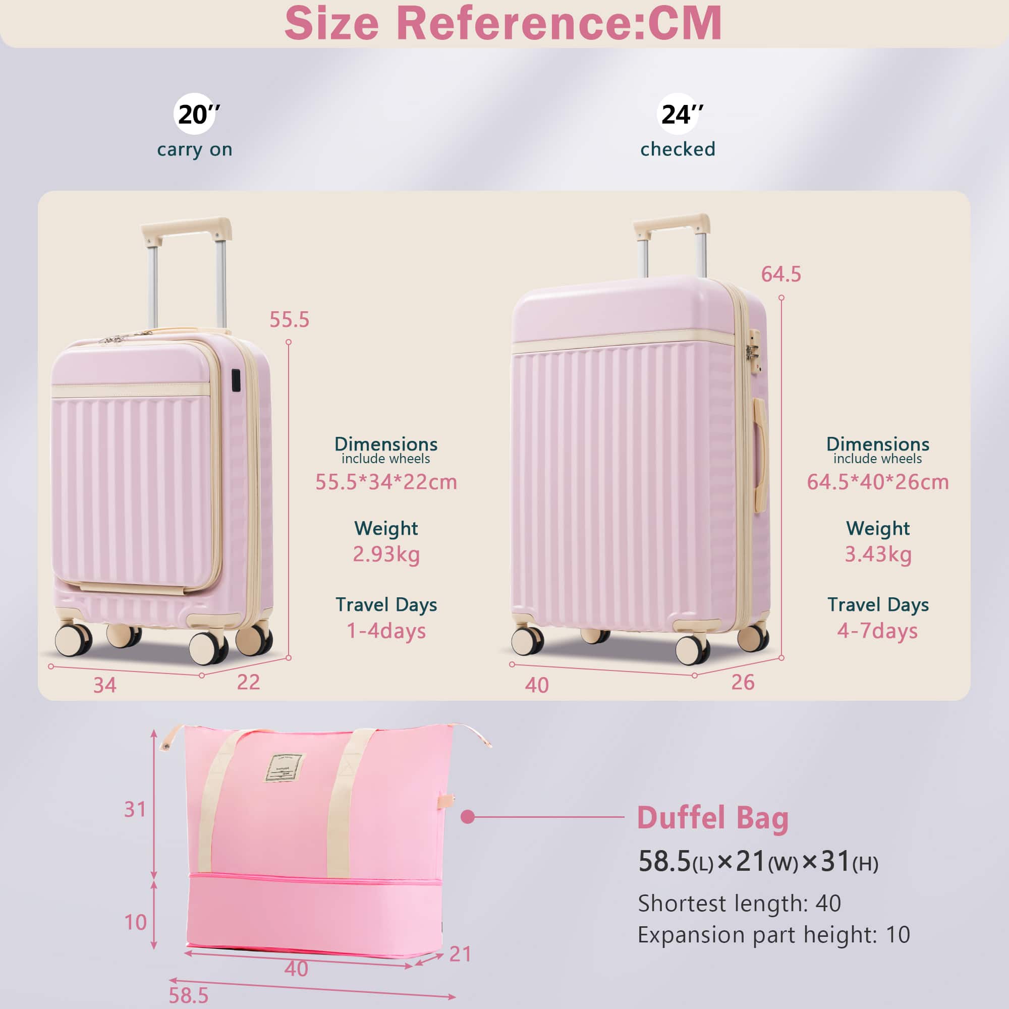Boyel Living Pink Hardshell Luggage Set Spinner Suitcase with TSA