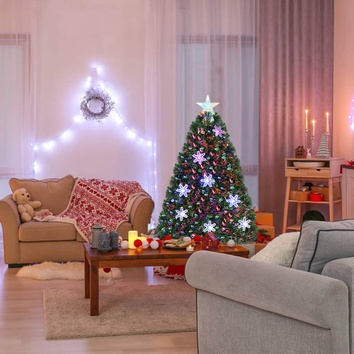 Gymax - Pre-lit Fiber Optic 4'Artificial Christmas Tree 18 LED Lights Snowflakes Star Decoration - Green price history on PriceWatchPro