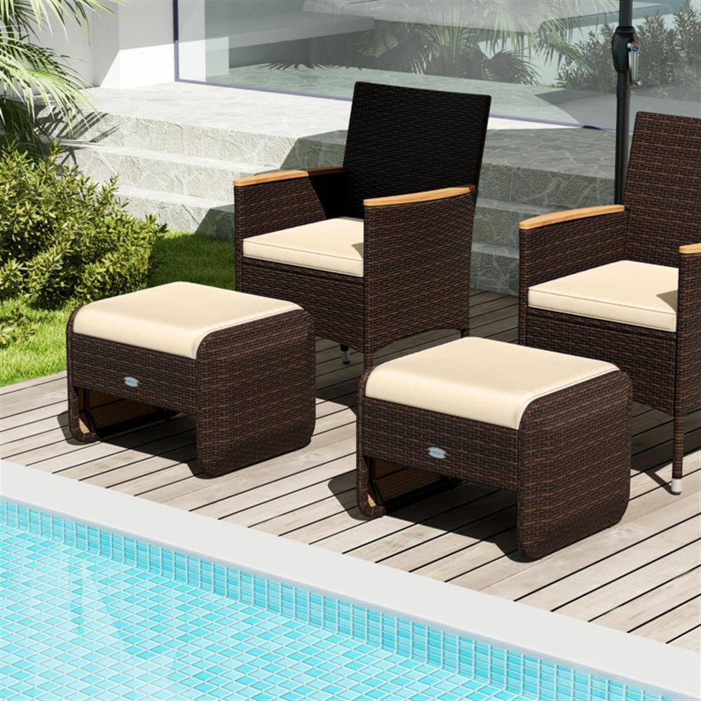 Alt View 2. Kadyn - Outdoor Footstool Footrest,2 Pieces Outdoor Patio PE Wicker Ottomans with Removable Cushions-Brown - Beige.