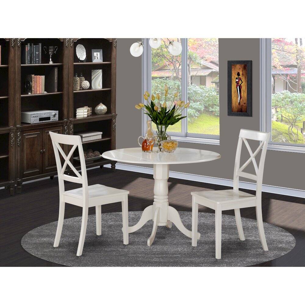 Alt View 2. East West Furniture - 3 Pc small Kitchen Table-Kitchen Table and 2 Dining Chairs - Linen White.