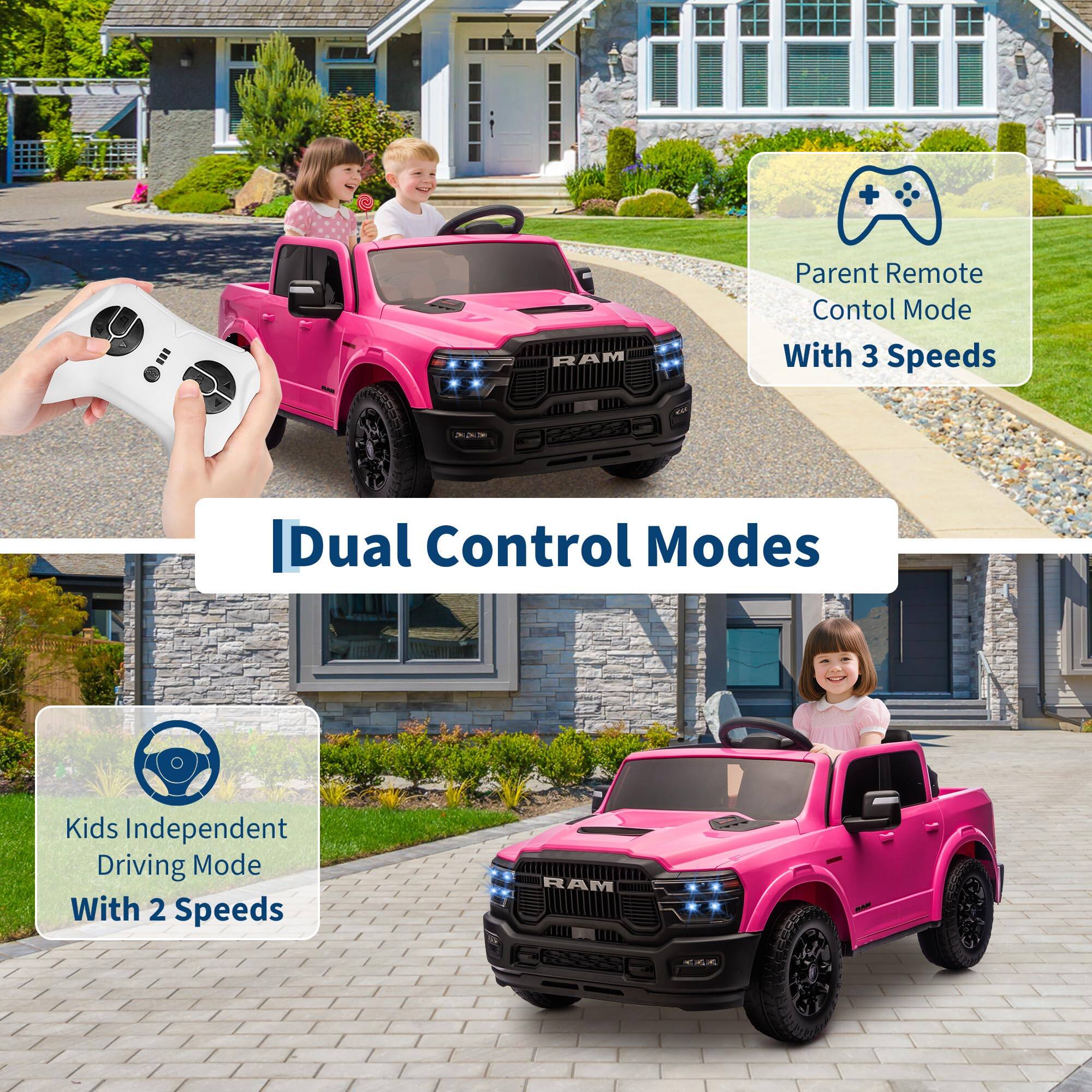Dual Control Modes

- Parent Remote Control Mode With 3 Speeds
- Kids Independent Driving Mode With 2 Speeds