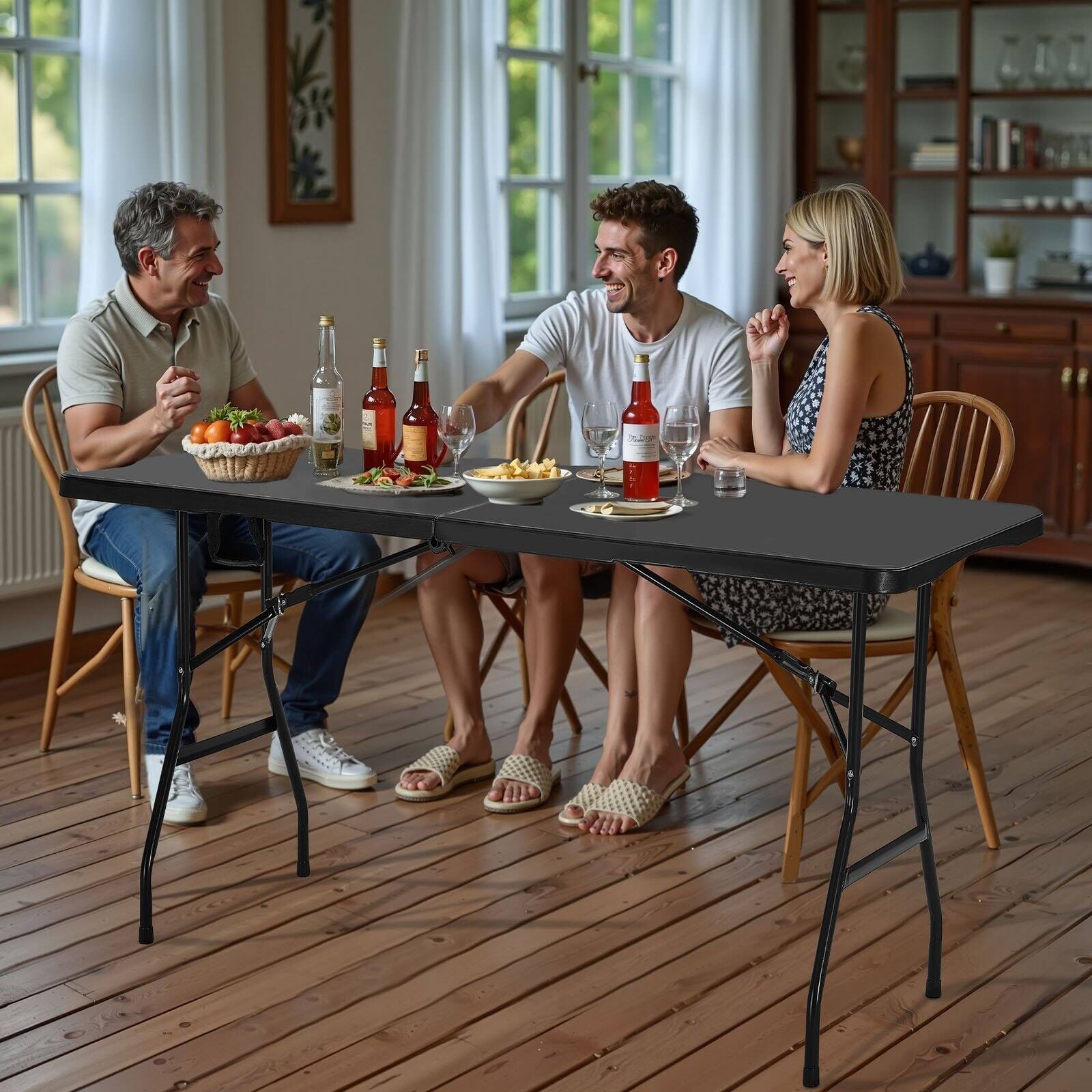 Alt View 1. Glintex - Folding Camping Table, 6Ft Fold-in-Half Utility Desk with Handle, Heavy Duty for Outdoor Party Picnic - Black.