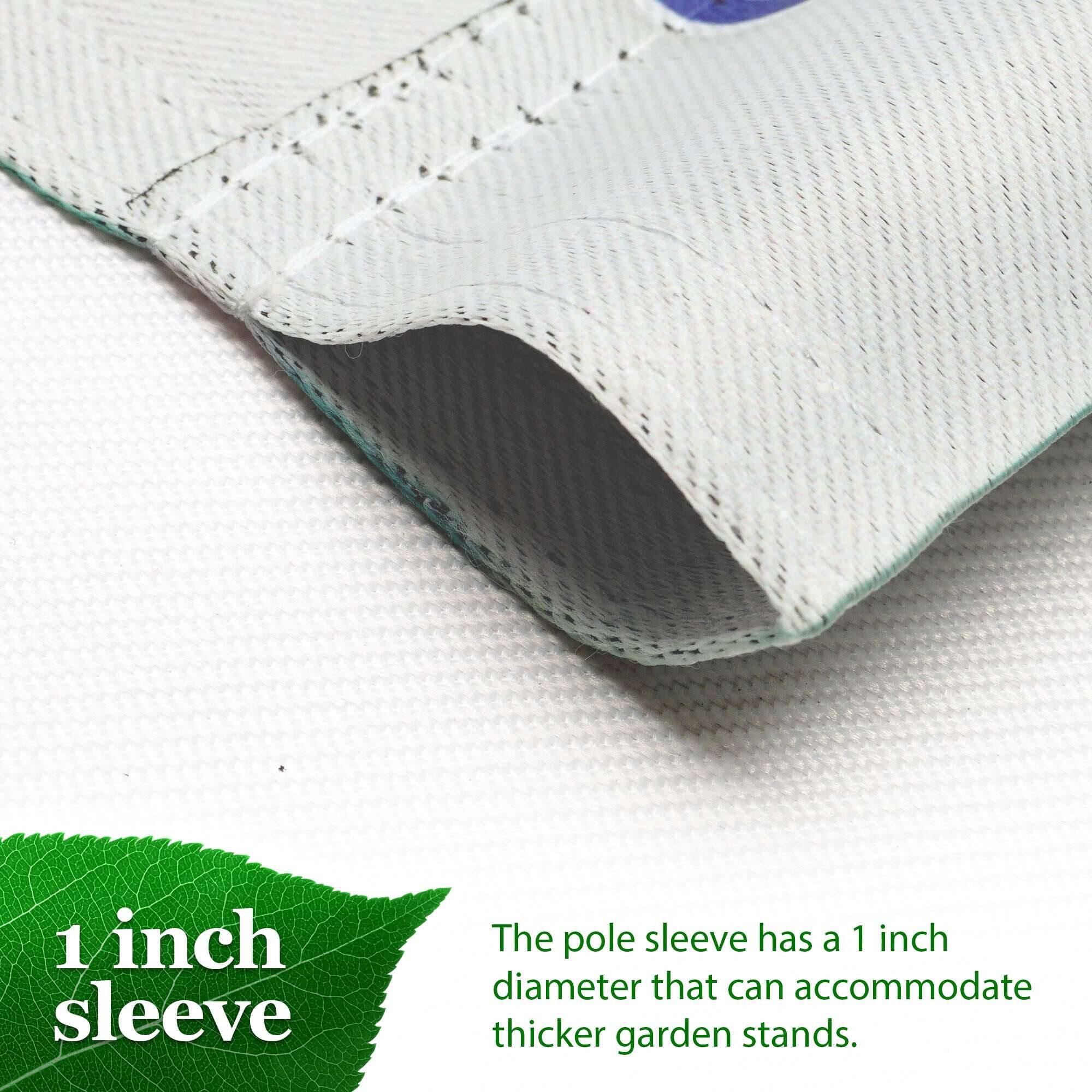 1 inch sleeve

The pole sleeve has a 1 inch diameter that can accommodate thicker garden stands.