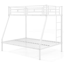 Pefilos - Twin Over Full Bunk Bed with Safety Rail and Ladder, Twin Bunk Beds, Space-saving Metal Slatted Bed Frame, No Box Spring - White