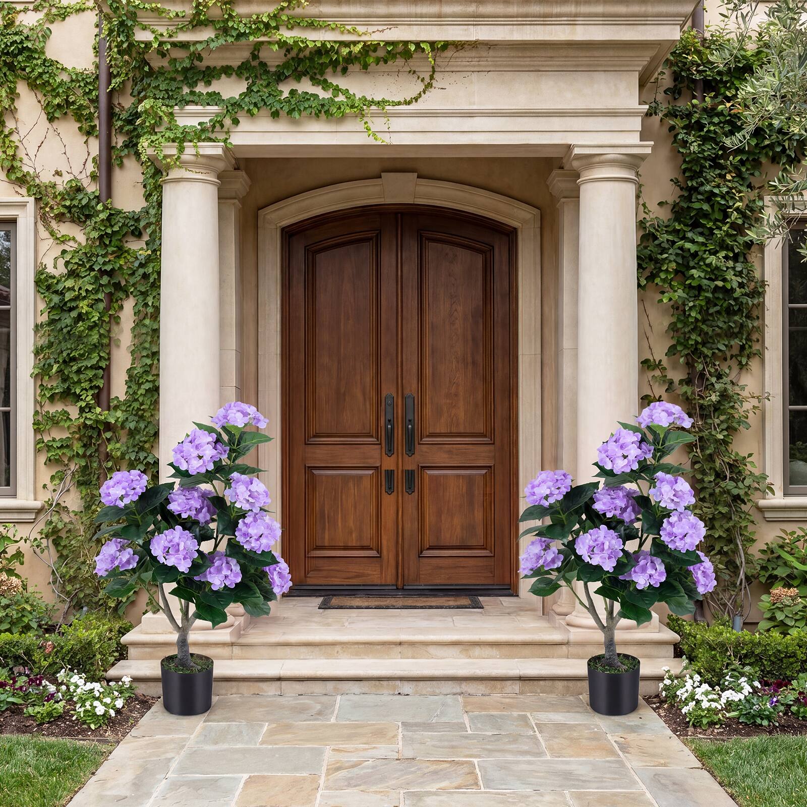 Alt View 3. Costway - Costway 2-Pack Artificial Hydrangea Tree, 43.5" Faux Flower Plants with 11 Blooms&Trunk - Purple.