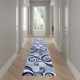 Emma + Oliver - Helix Scraped Look Ultra Soft Plush Pile Olefin Accent Rug in Swirl Pattern, Jute Backing - Purple