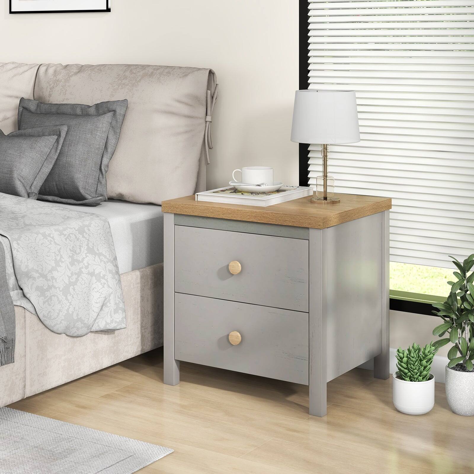Alt View 1. Boyel Living - Gray 2-Drawer Nightstand with Rubber Wood Legs - Gray.