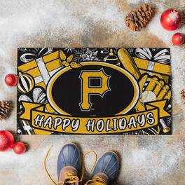 Evergreen Enterprises - Pittsburgh Pirates 28" x 16" Happy Holidays Christmas Turf Door Mat - Multicolor