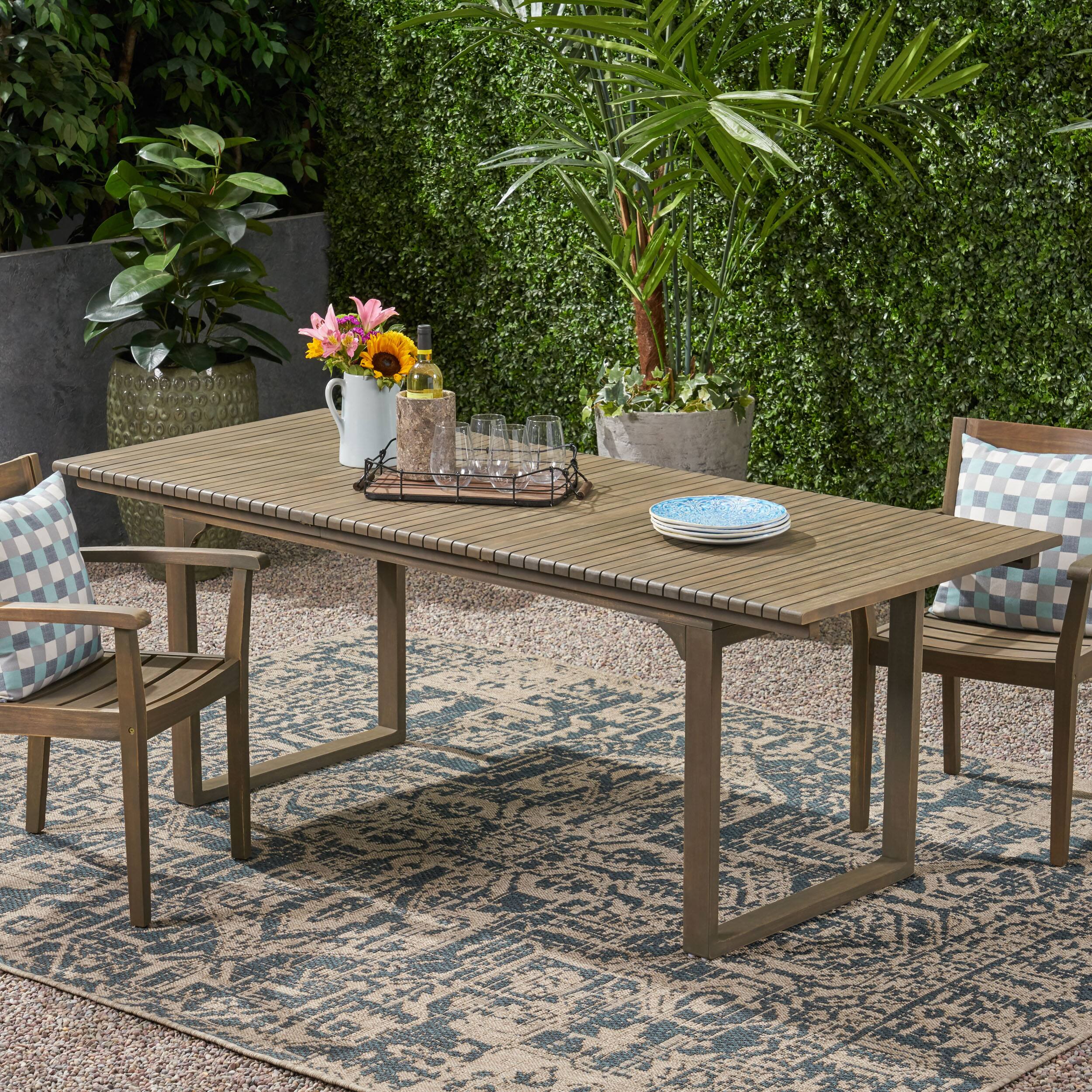 Front. APRILSOUL - Outdoor Expandable Acacia Wood Dining Table Gray - Grey.