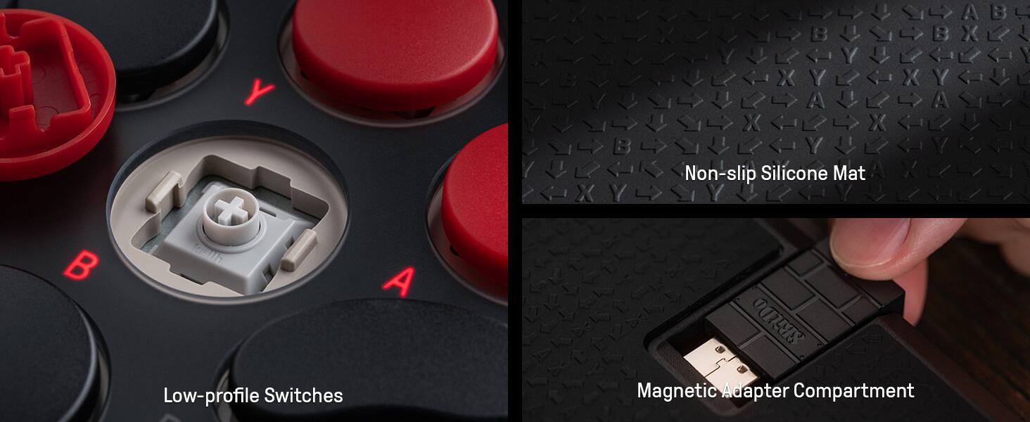Low-profile Switches  
Non-slip Silicone Mat  
Magnetic Adapter Compartment