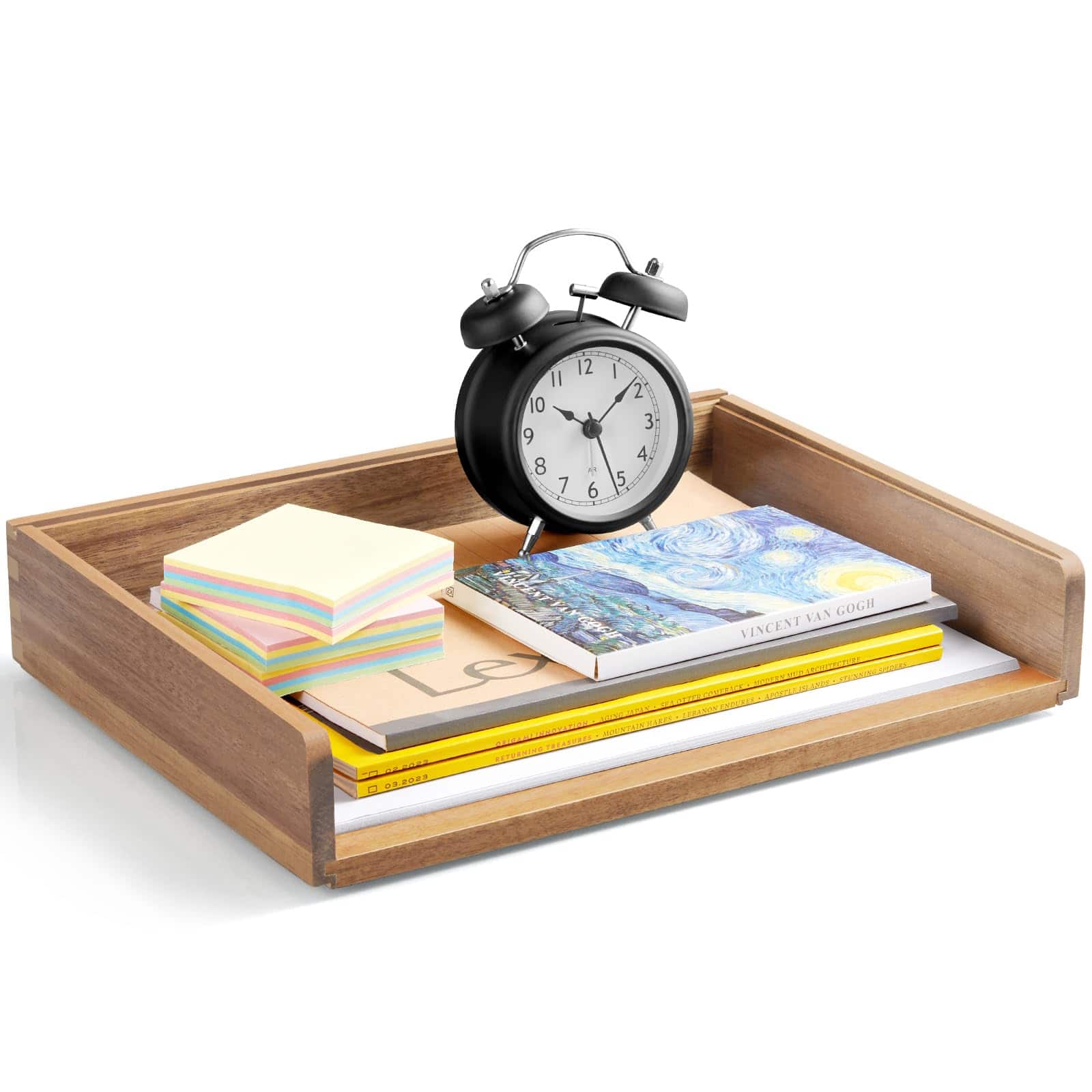 Dapper Styles - Paper Organizer For Desk Wood Stackable Tray Office Organizers Accessories Letter Retro - Acacia-2