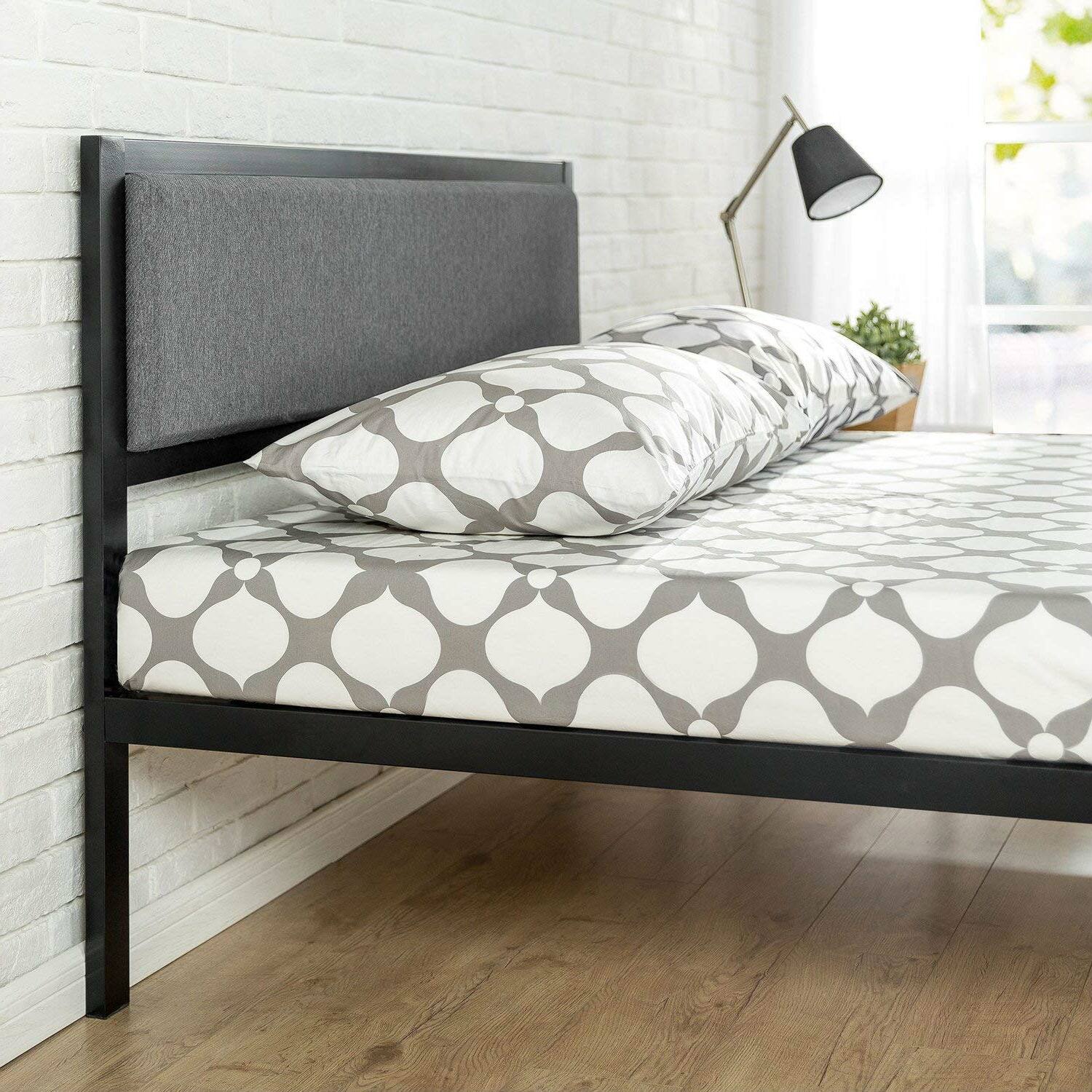 Left. Hivvago - Hivvago King size Metal Platform Bed Frame with Wood Slats and Upholstered Headboard - Black.
