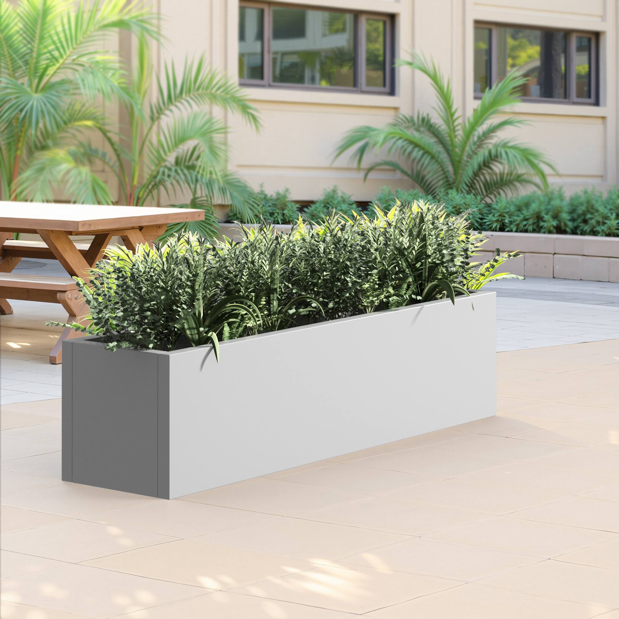 Alt View 6. PexFix - 36 in. W x 10 in. H Rectangle Metal Planter Box Raised Garden Beds with Drainage Hole-Ideal for Patio and Backyard - White.