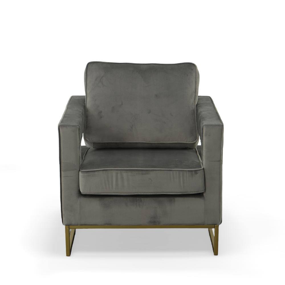 Alt View 7. Carolina Chair & Table - Adadon Velvet Upholstered Armchair - Gray - Gray, Gold.