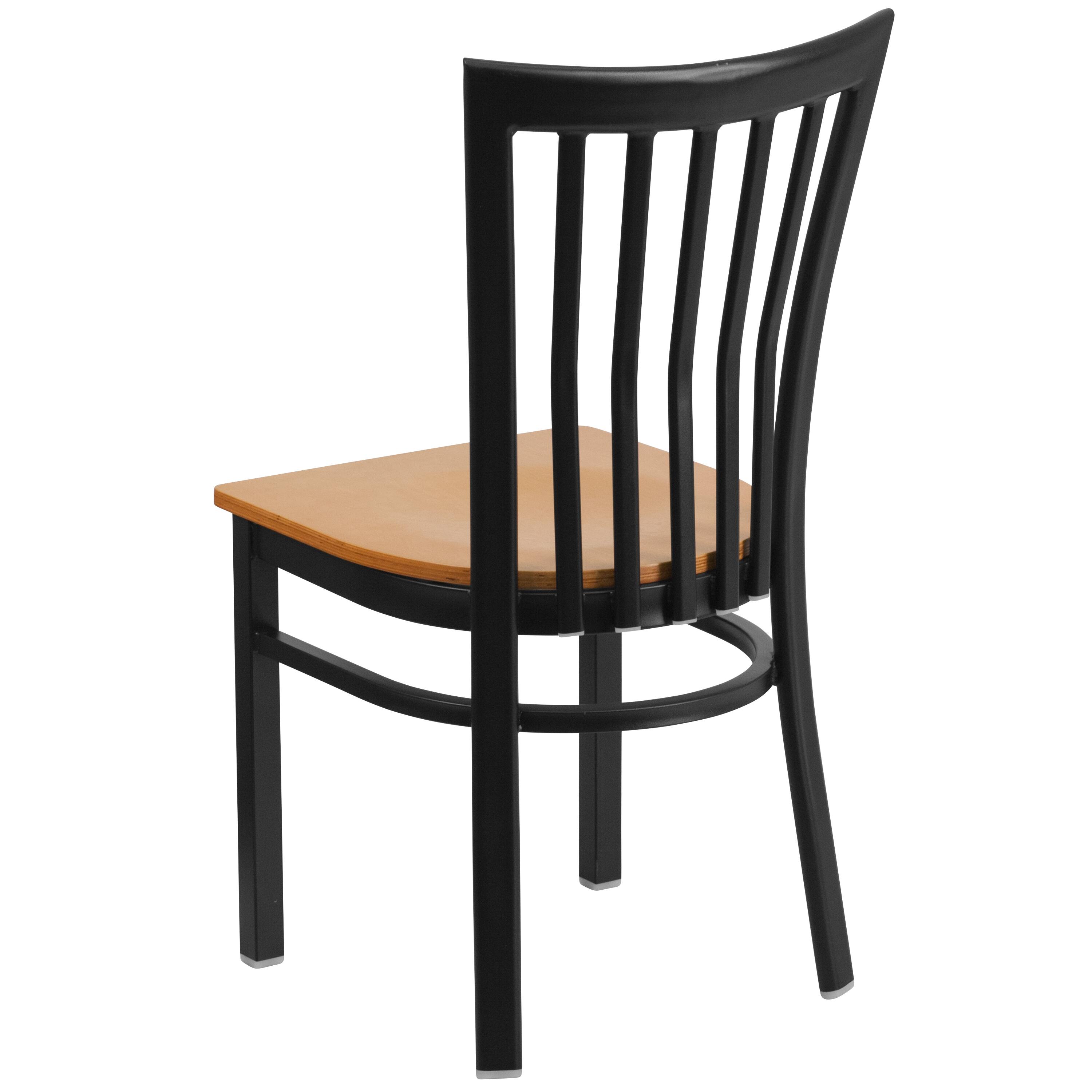 Alt View 3. Emma + Oliver - School House Back Metal Restaurant Dining Chair - Natural Wood Seat/Black Metal Frame.