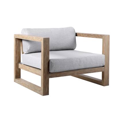 Front. Armen Living - Paradise Outdoor Light Eucalyptus Wood Lounge Chair with Gray Cushions - Light Gray.