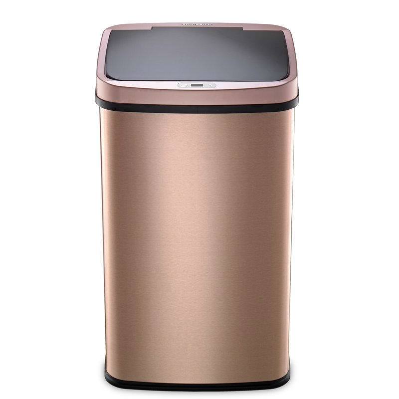 Back. Hivvago - Gold Copper 13-Gallon Stainless Steel Kitchen Trash Can with Motion Sensor Lid - Gold Copper.