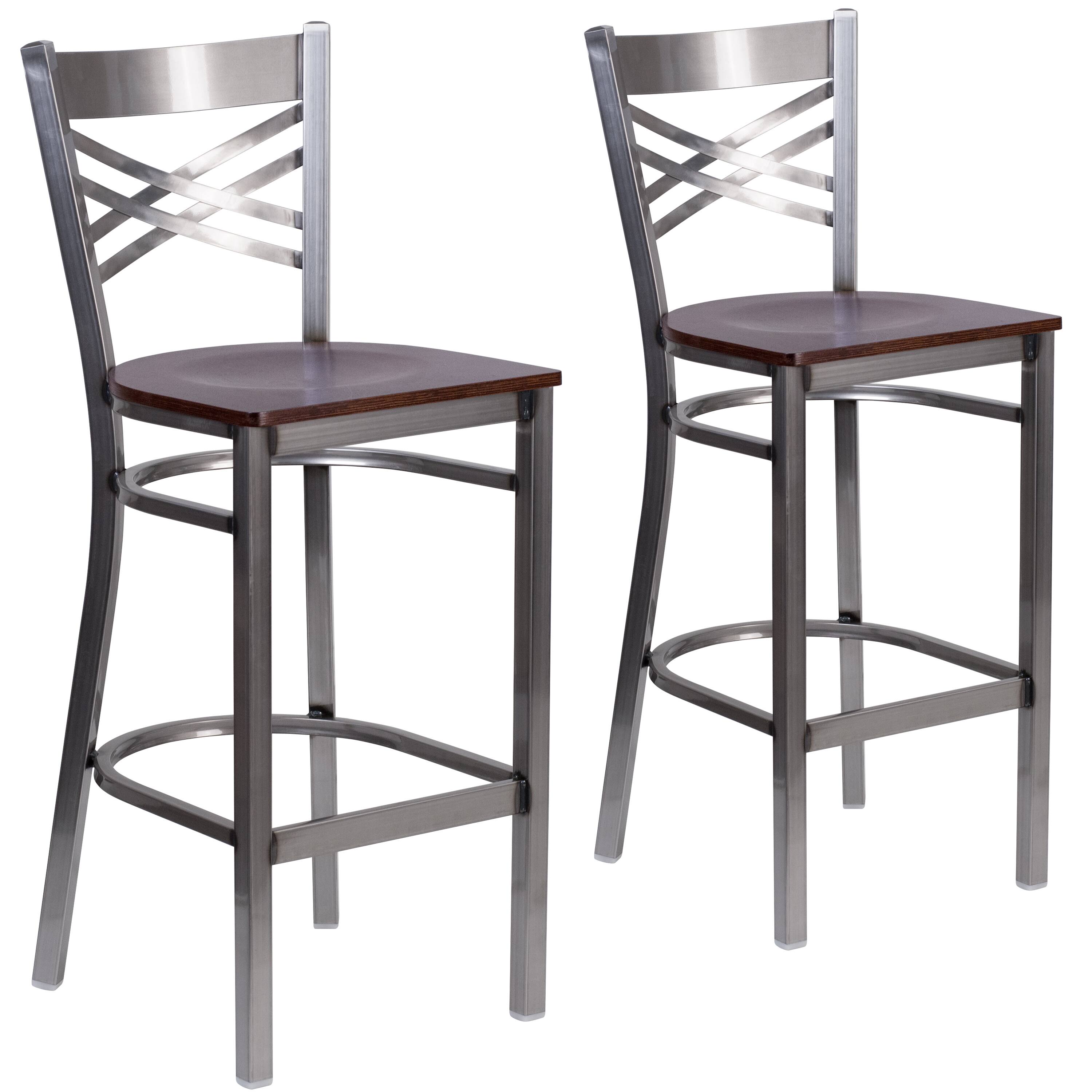 Walnut Wood Seat/Clear Coated Metal Frame