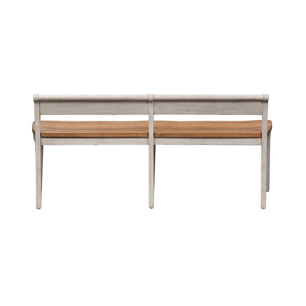Angle. Liberty Furniture Industries - Farmhouse Reimagined Bench (RTA) in Antique White w/ Chestnut Top - White.